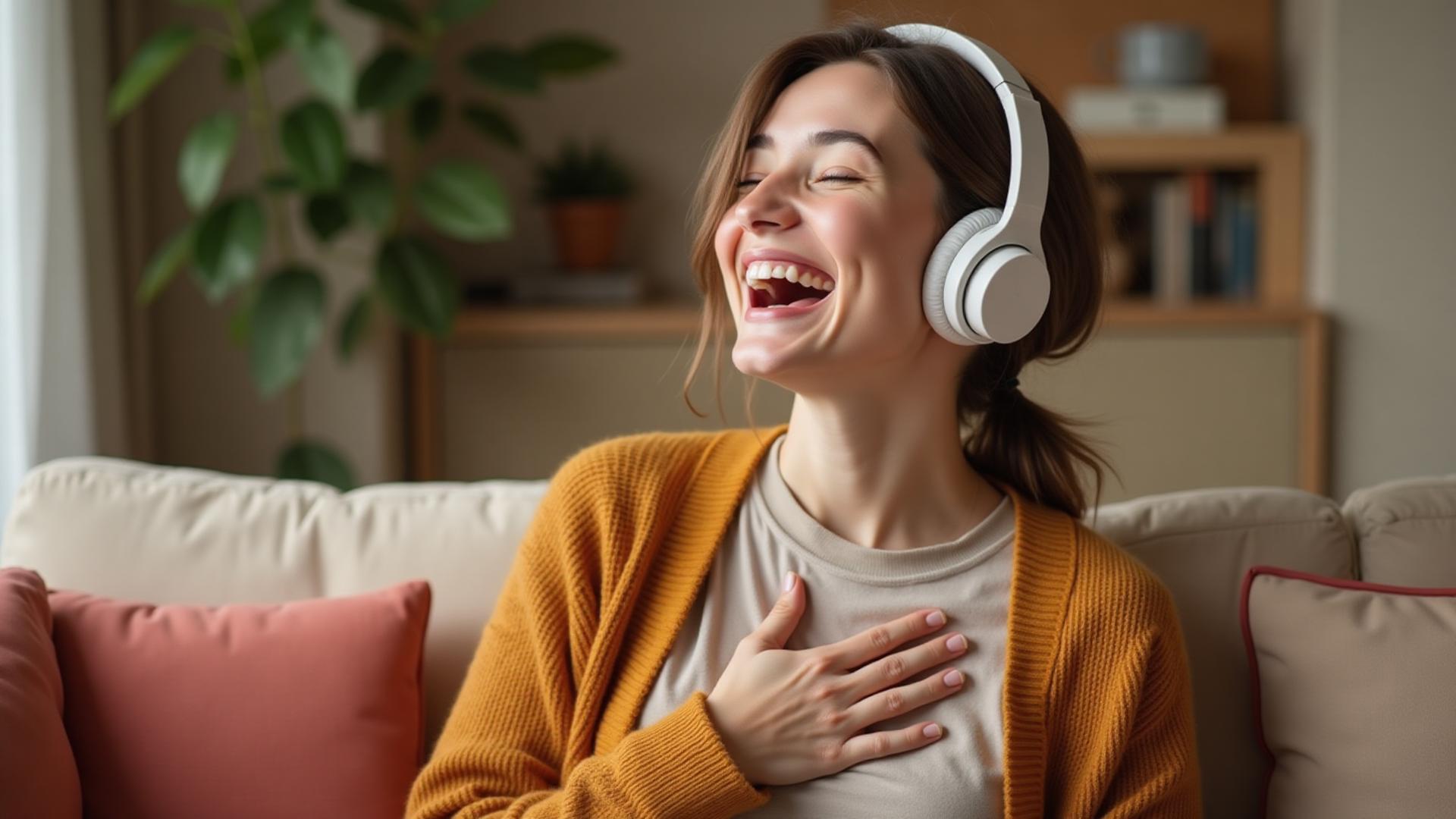 Person experiencing joy listening to music